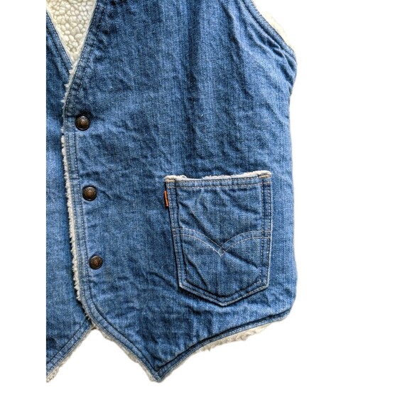 Vintage Levis Western Denim Vest Men Size S  Orange Tab Sherpa Lined USA 70s 80s - Picture 3 of 15